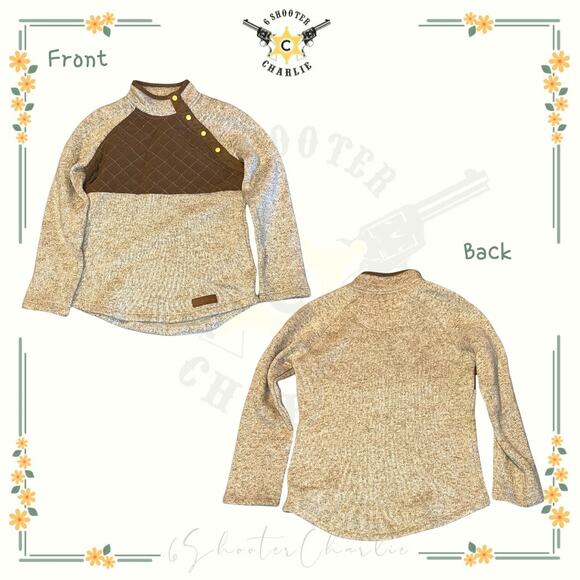 Marley Lilly Kids Youth Medium Sweater Two Tone Brown Asymmetrical Button Neck - Picture 1 of 5